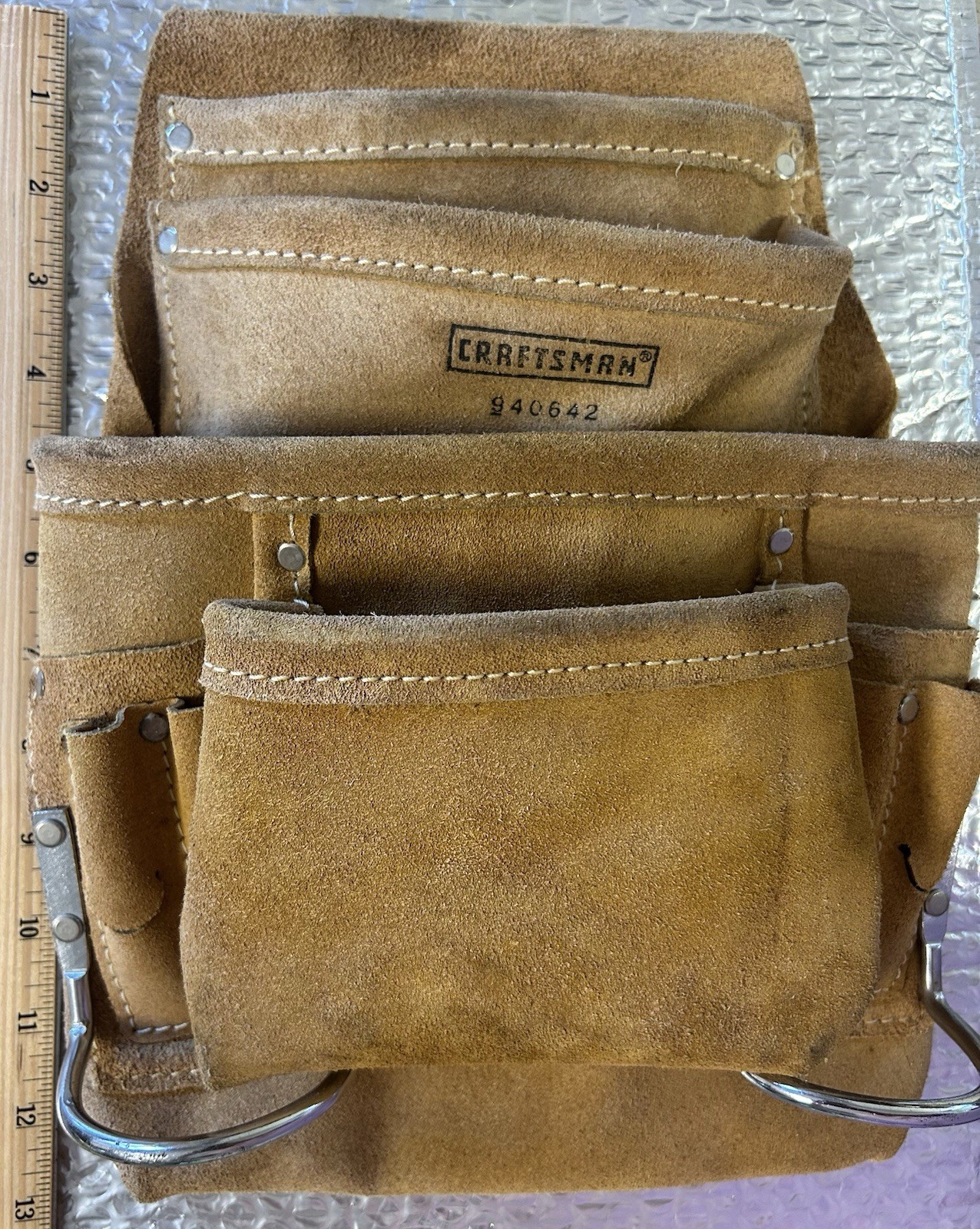 Craftsman 940642 Leather Tool Pouch, Brown, About 13 in, Belt Loop Multi-Pocket