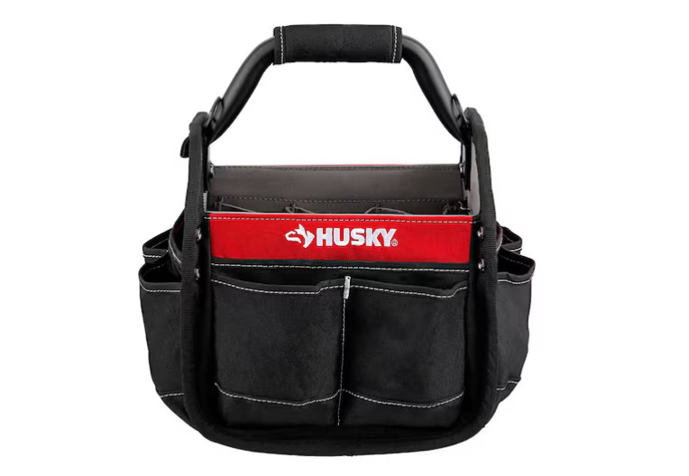 Husky Tool Bag 10 in 15 Pocket Open Top Tote Water Resistant Rotating Handle