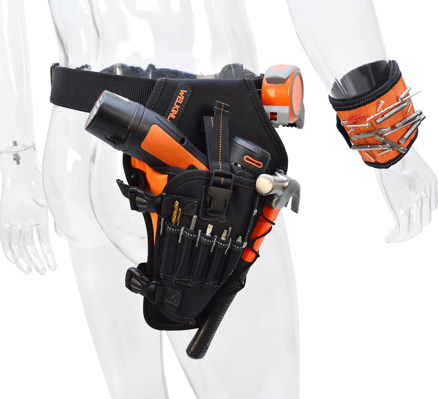 3-In1 Drill Holster Set W/Strong Magnetic Wristband & Solid 2 Inch Belts for Men