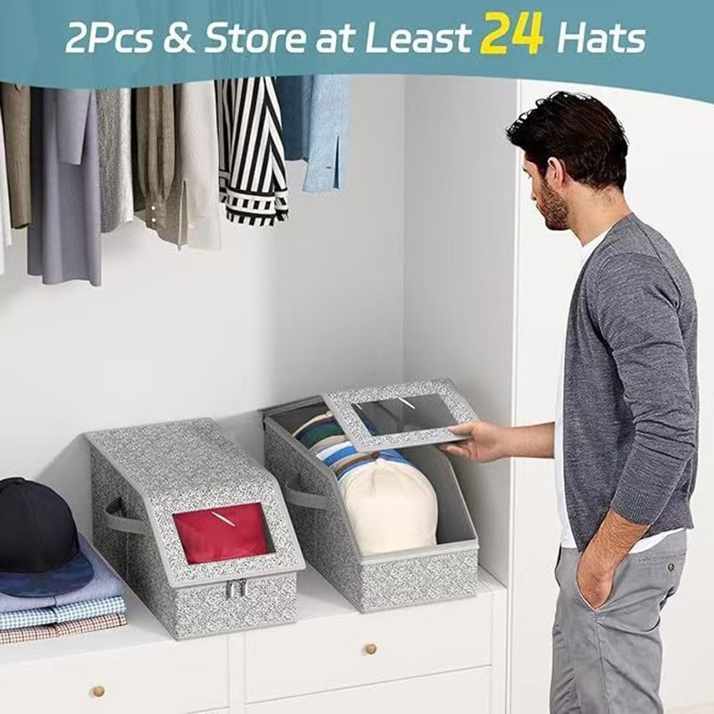 Gray For Baseball Cap Storage Box Hard Shell Zippered Organizer 9.1 x 11.4