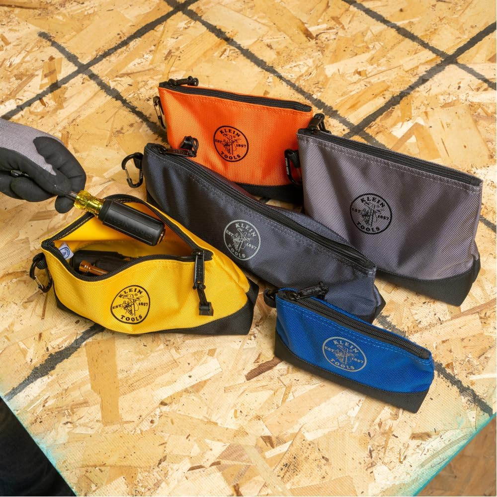 Klein Tools 55569 Stand-Up Zipper Bag Tool Pouch with Carabiners, Reinforced Gus