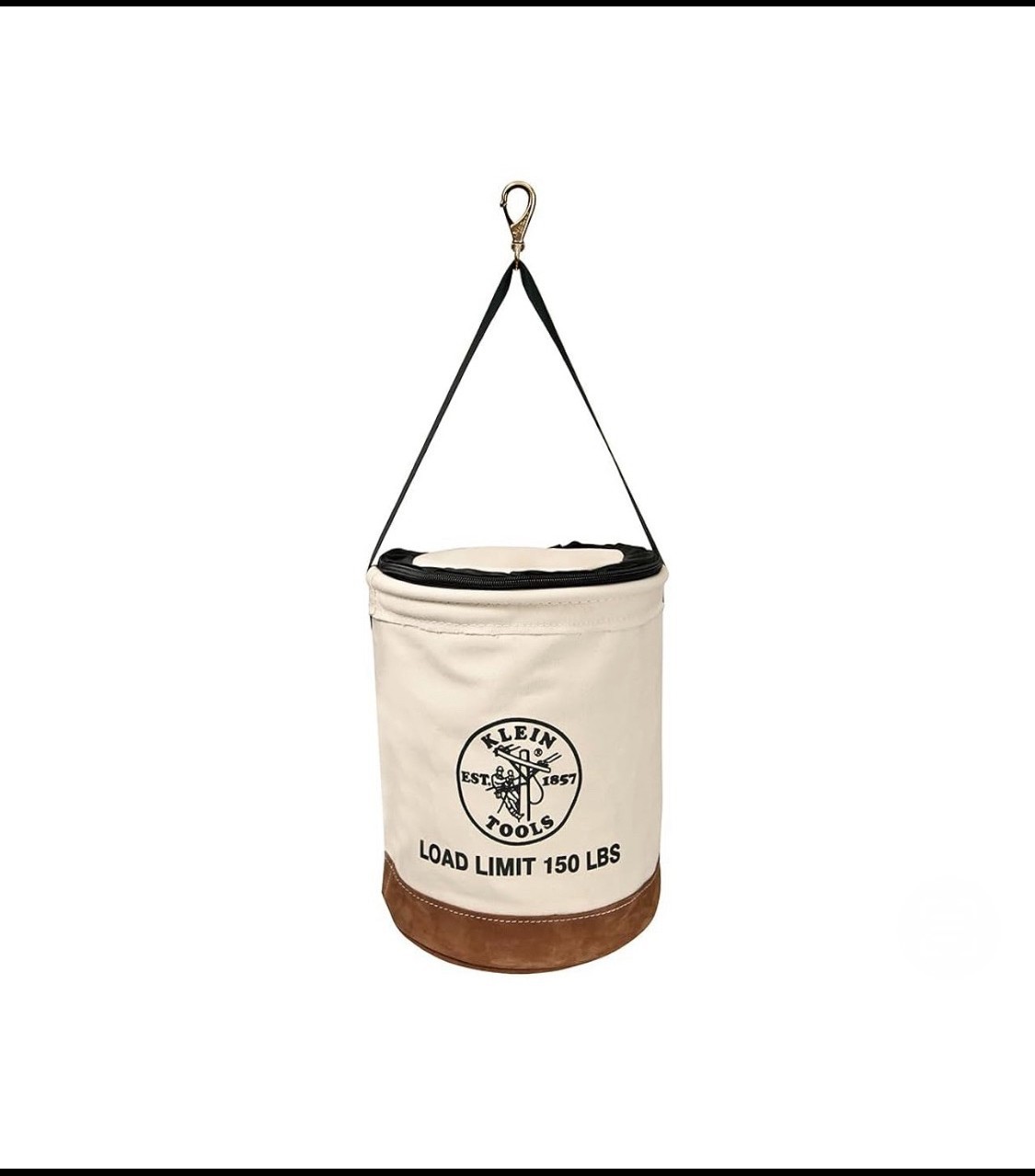 Klein Tools 17″ H/14” W 150lb. Canvas Bucket With Zip-Close Top & Leather Bottom