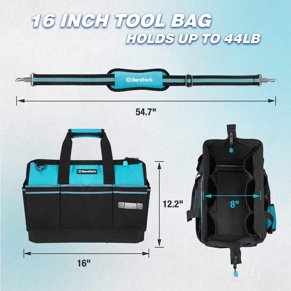 DURATECH 16″ Heavy Duty Tool Bag 18Pocket Tool Organizer Wide Open Mouth Toolbag
