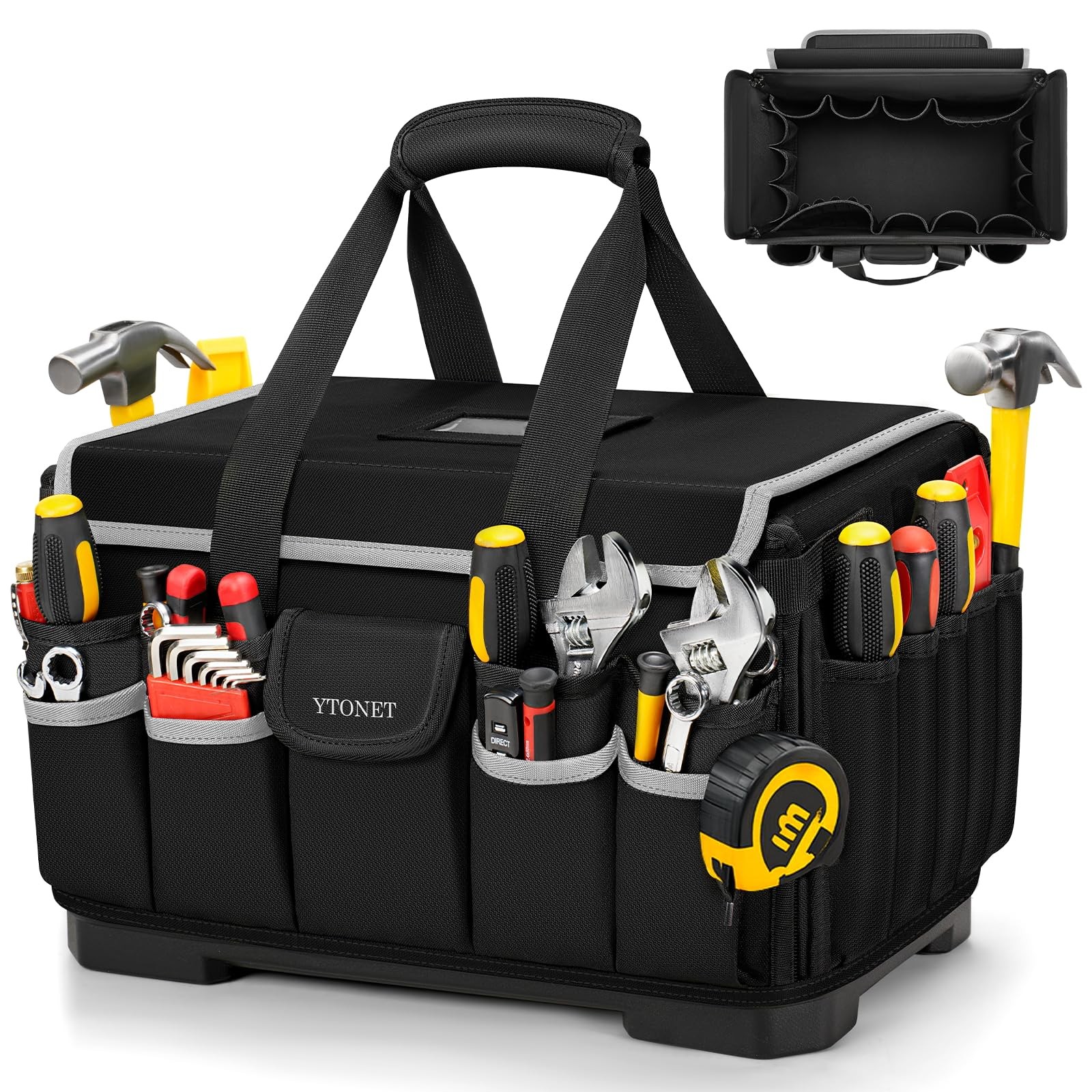 Black 16-Inch 46 Pockets Heavy Duty Electrician Tool Bag Hard Bottom