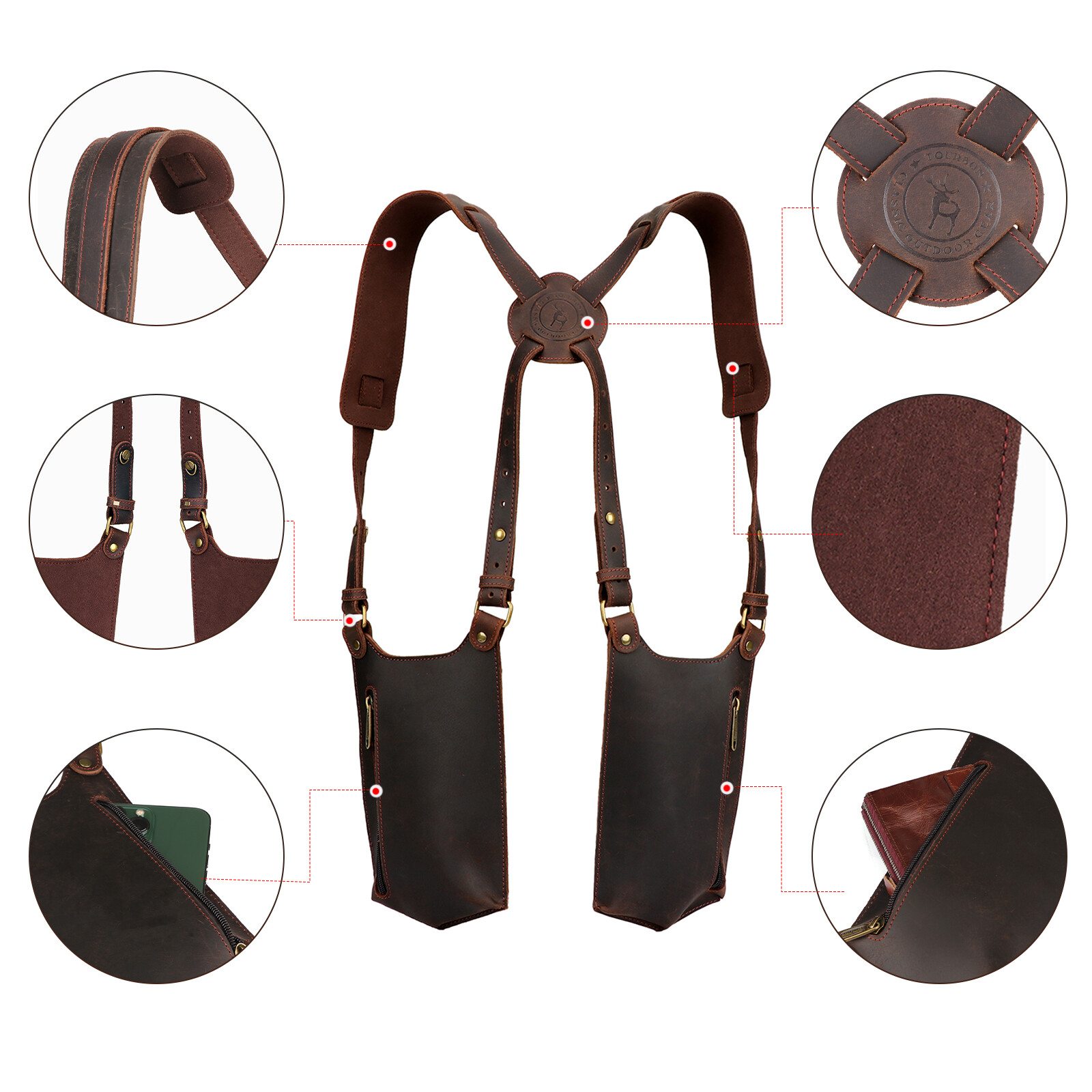 TOURBON Leather Concealed Double Underarm Shoulder Holster Bag Phone Case Wallet