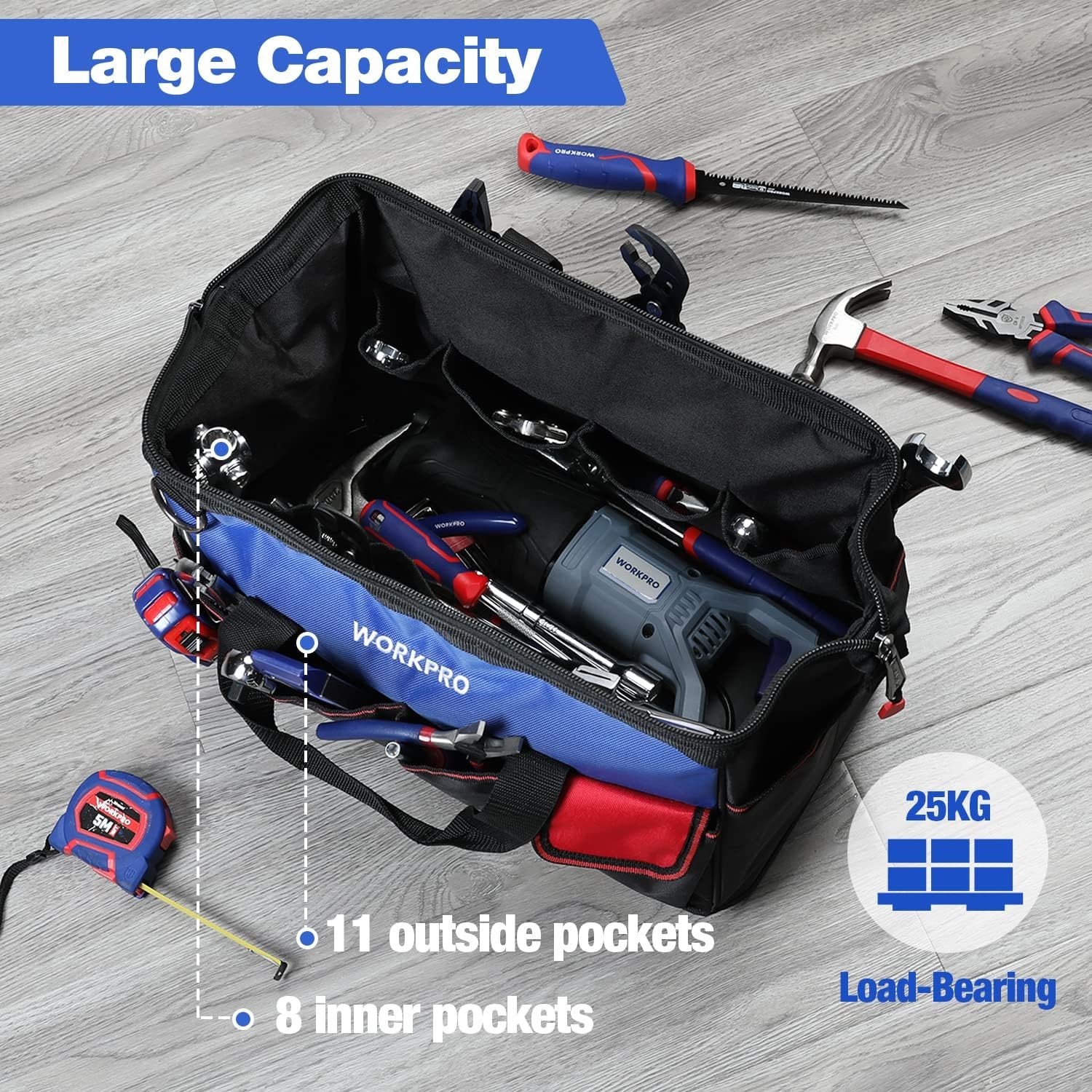 Lightweight & Durable 18″ Open Top Tool Organizer with Adjustable Straps