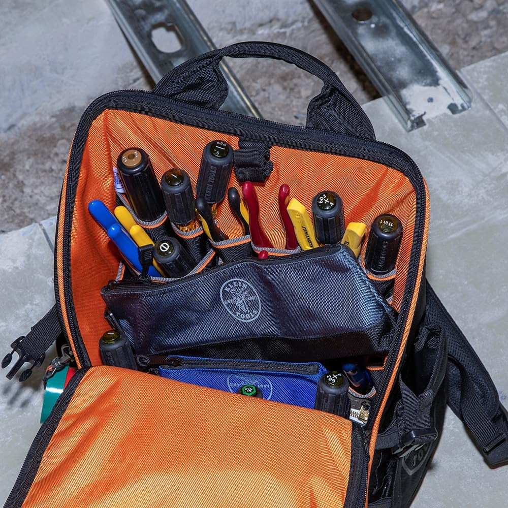 Klein Tools 55569 Stand-Up Zipper Bag Tool Pouch with Carabiners, Reinforced Gus