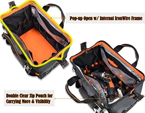 WELKINLAND 16″ 34-Pocket Electrician Tool Bag Open Top Heavy Duty