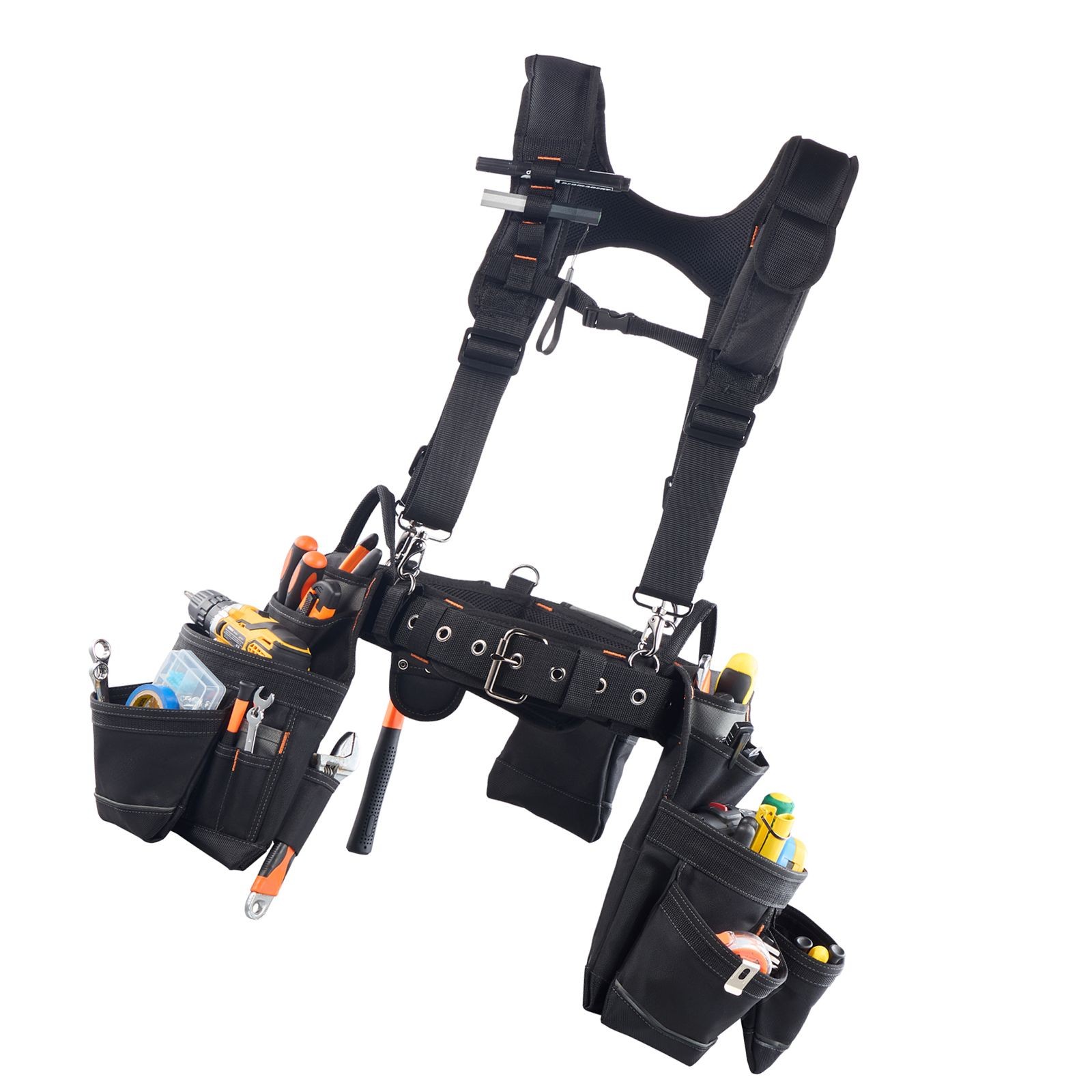 19-Pocket Tool Belt with Suspenders, 31-51in Adjustable Waist