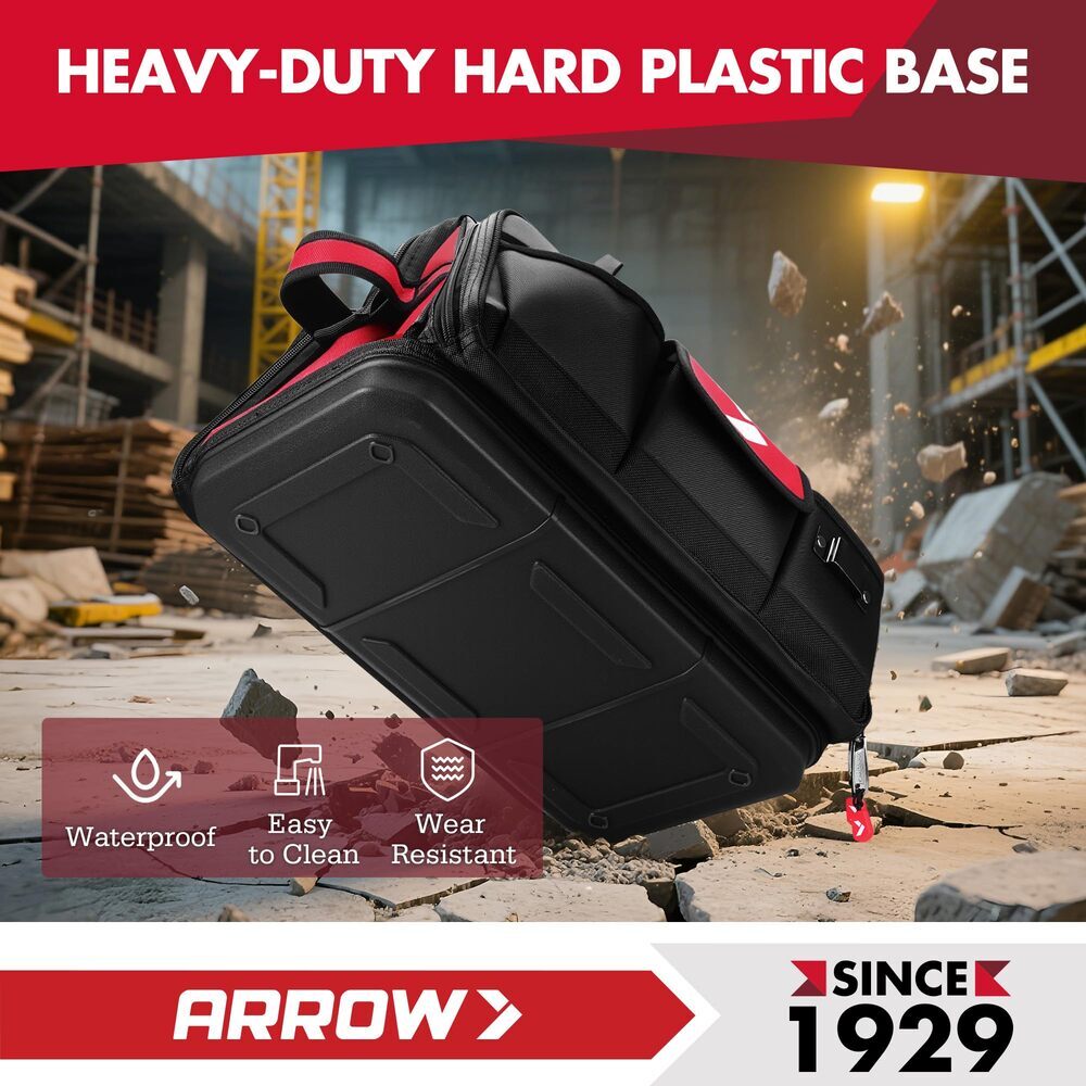 ARROW 17″ Large Heavy Duty Tool Bag Zippered Wide Open Mouth Toolbag w/36 Pocket