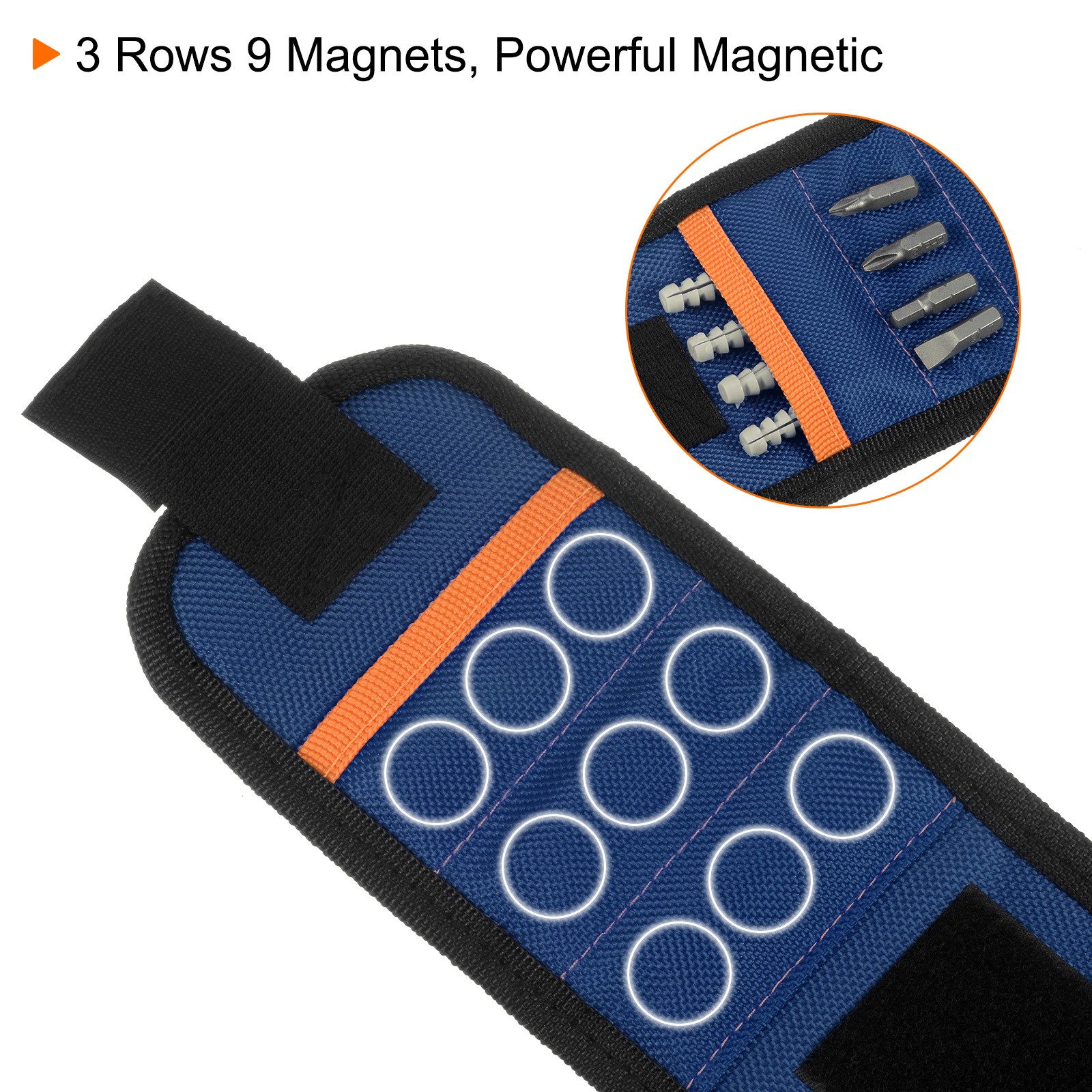 Magnetic Wristband for Screws 9 Magnets Nylon Wrist Band with Pockets Dark Blue