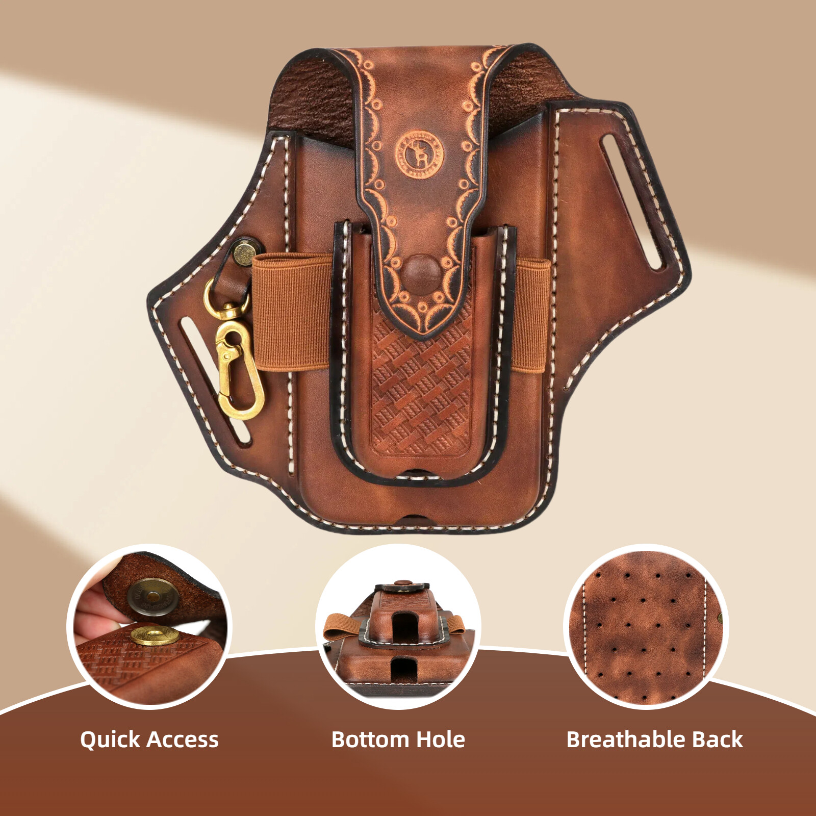 Tourbon Leather EDC Multitool Carry Sheath Belt Holster Pen Pouch Phone Case