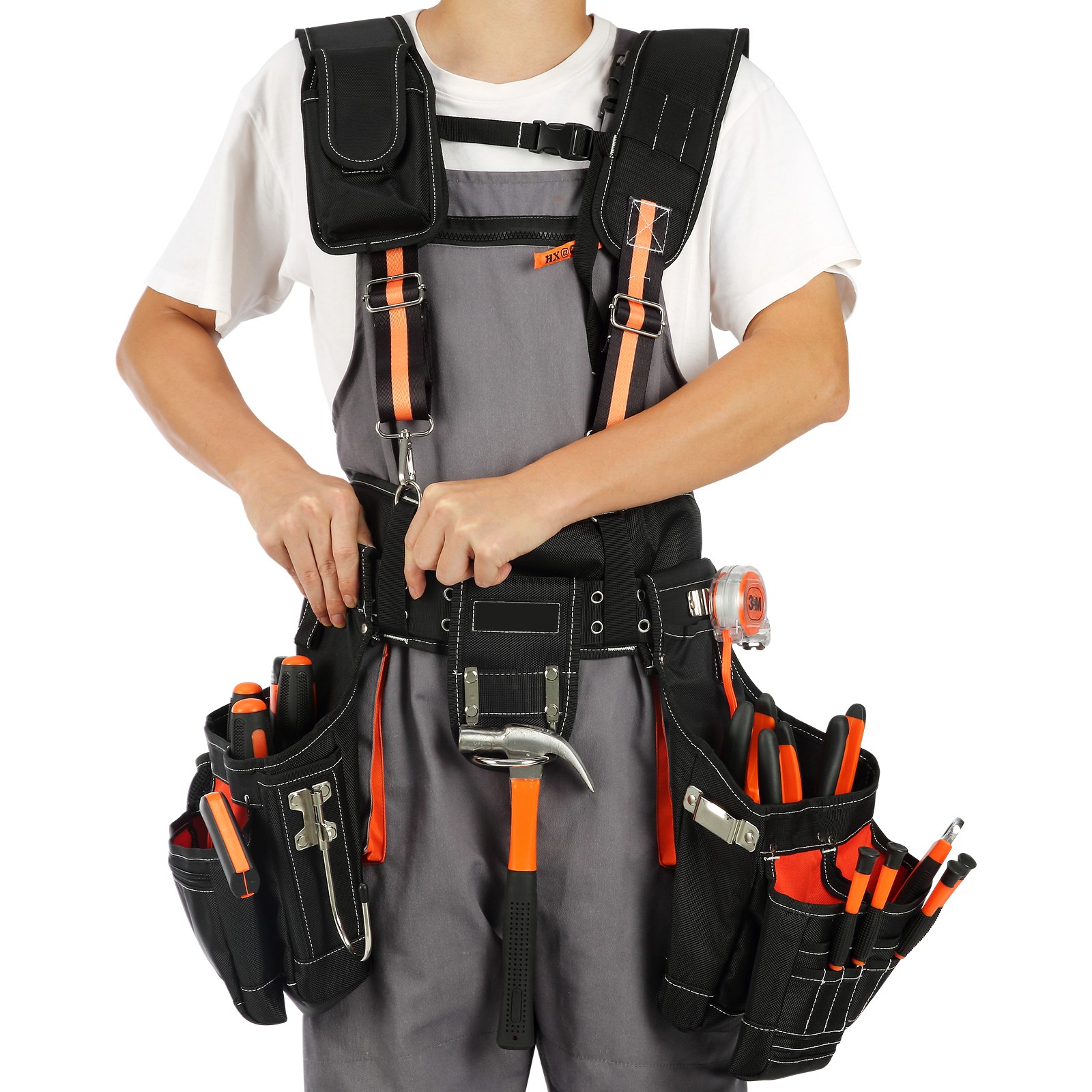 Uimoso Tool Belt with Suspenders Adjustable Carpenter Tool Pouch 1680D Polyester