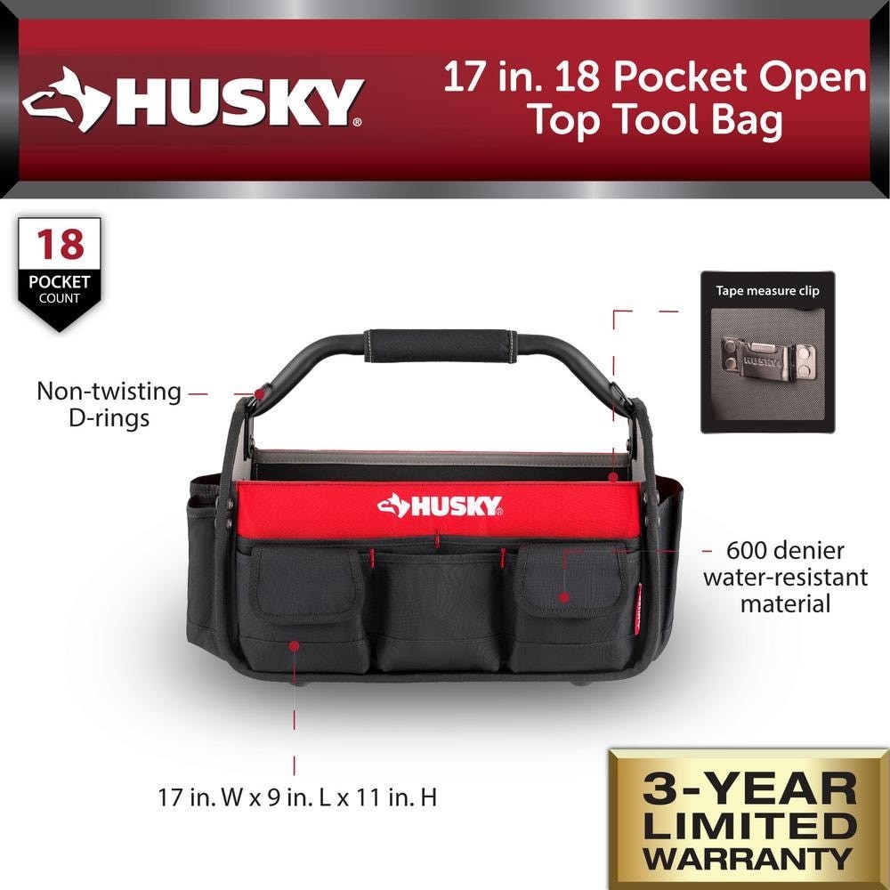17 In. 18 Pocket Open Top Tool Bag