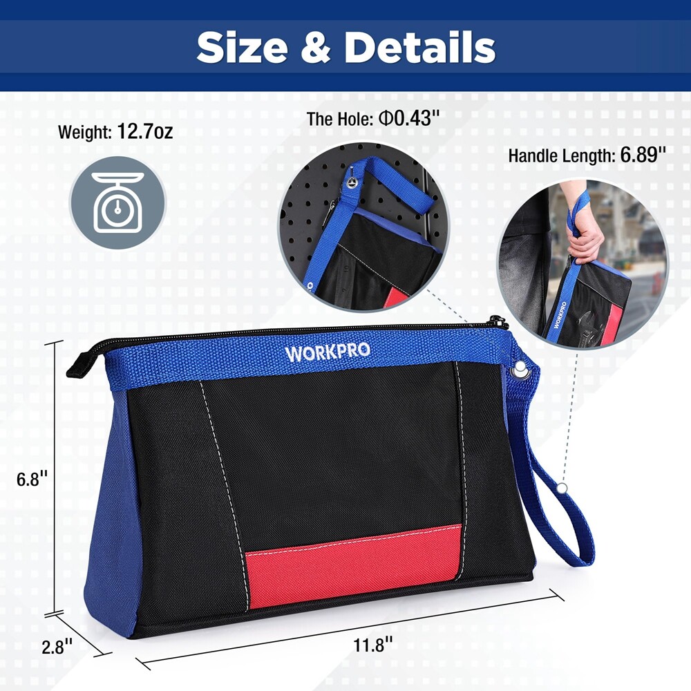 WORKPRO 12″ Tool Pouches with Zipper 2-Pack Utility Bag Pouch for Tool Organizer