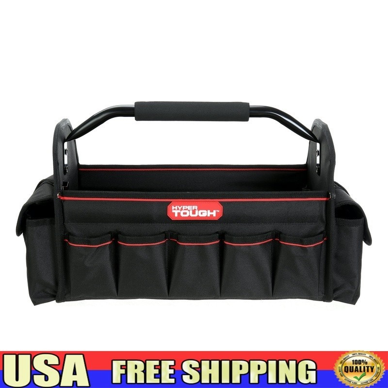16 inch Open Tool Tote Heavy Duty Tool Bag W/ 20 Pockets & Steel Handle New