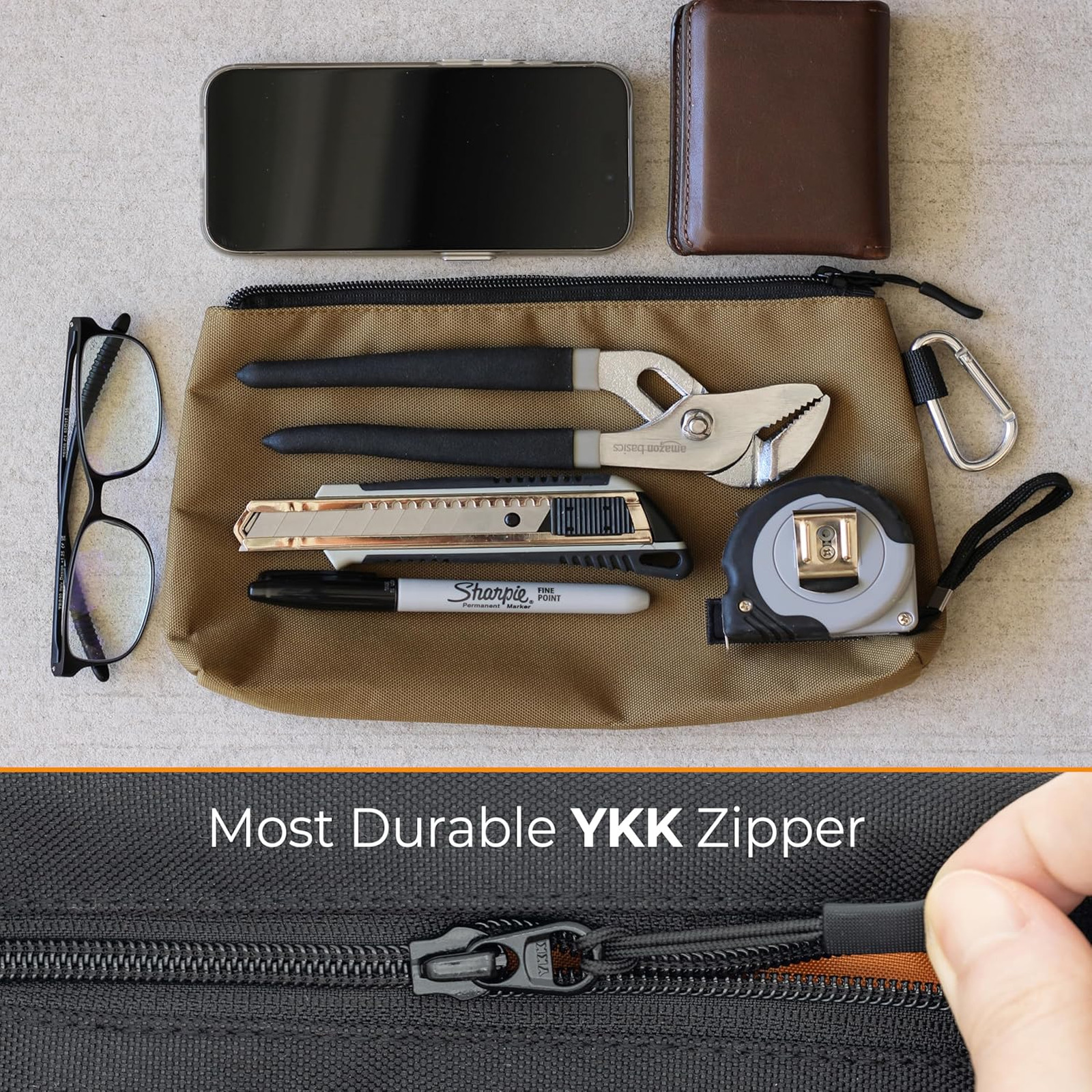 Heavy Duty Canvas Tool Pouch Zipper Bag with YKK Zipper, 10 Inch Medium Flat