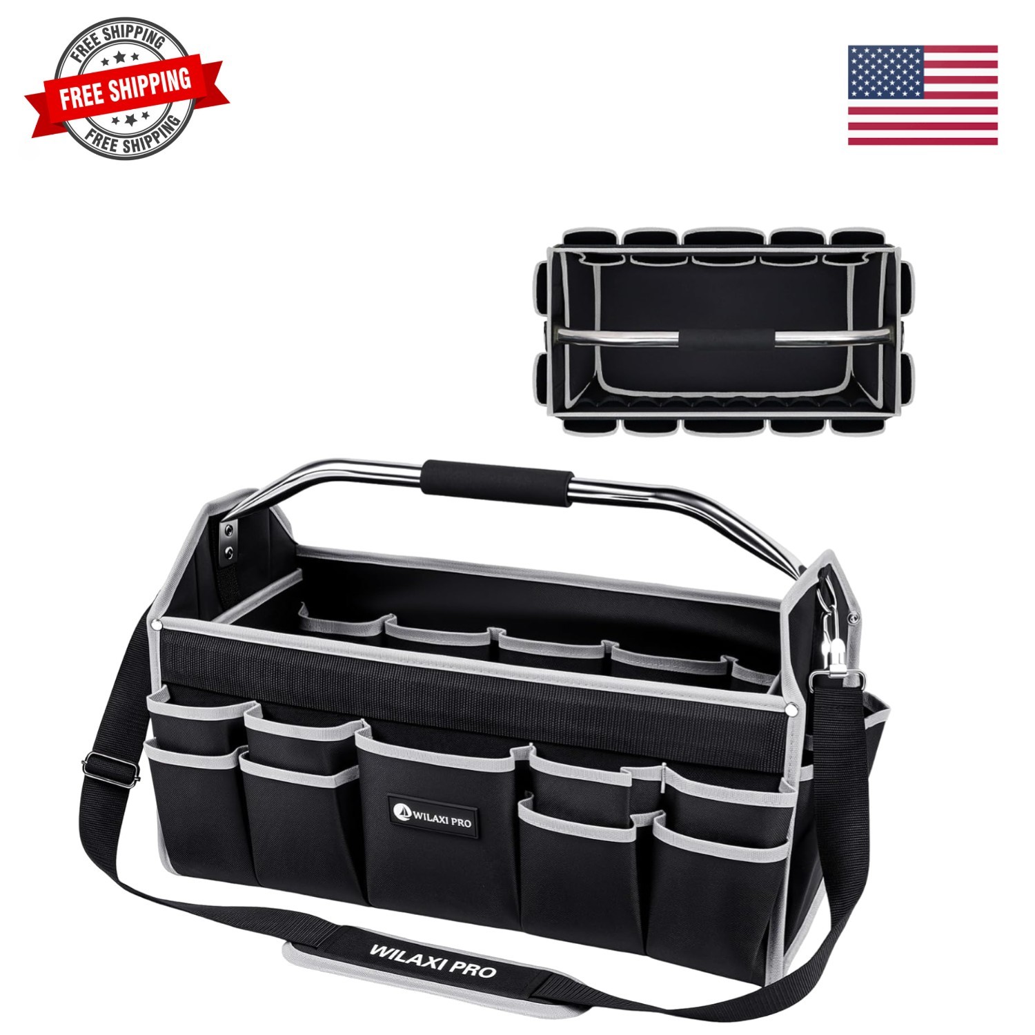 20in Tool Bags For Men Heavy Duty, 22 PCS Pockets Tool Bag Organizer Foldable…