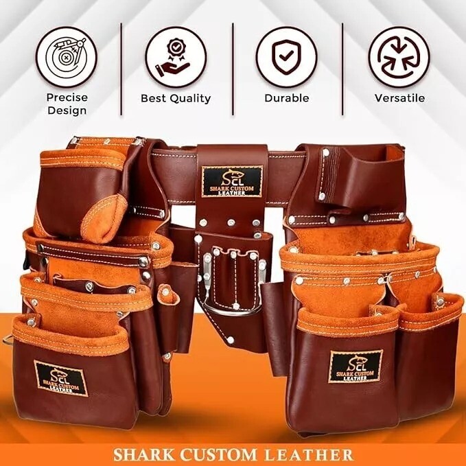 Leather Tool Belt Carpenter Electrician Tool Pouch Framer Construction Bag 33Pro