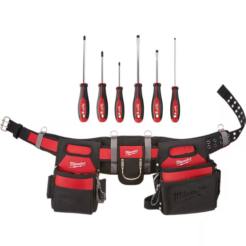 Adjustable Electricians Work Waist Tool Belt with 6-Piece Screwdriver Set