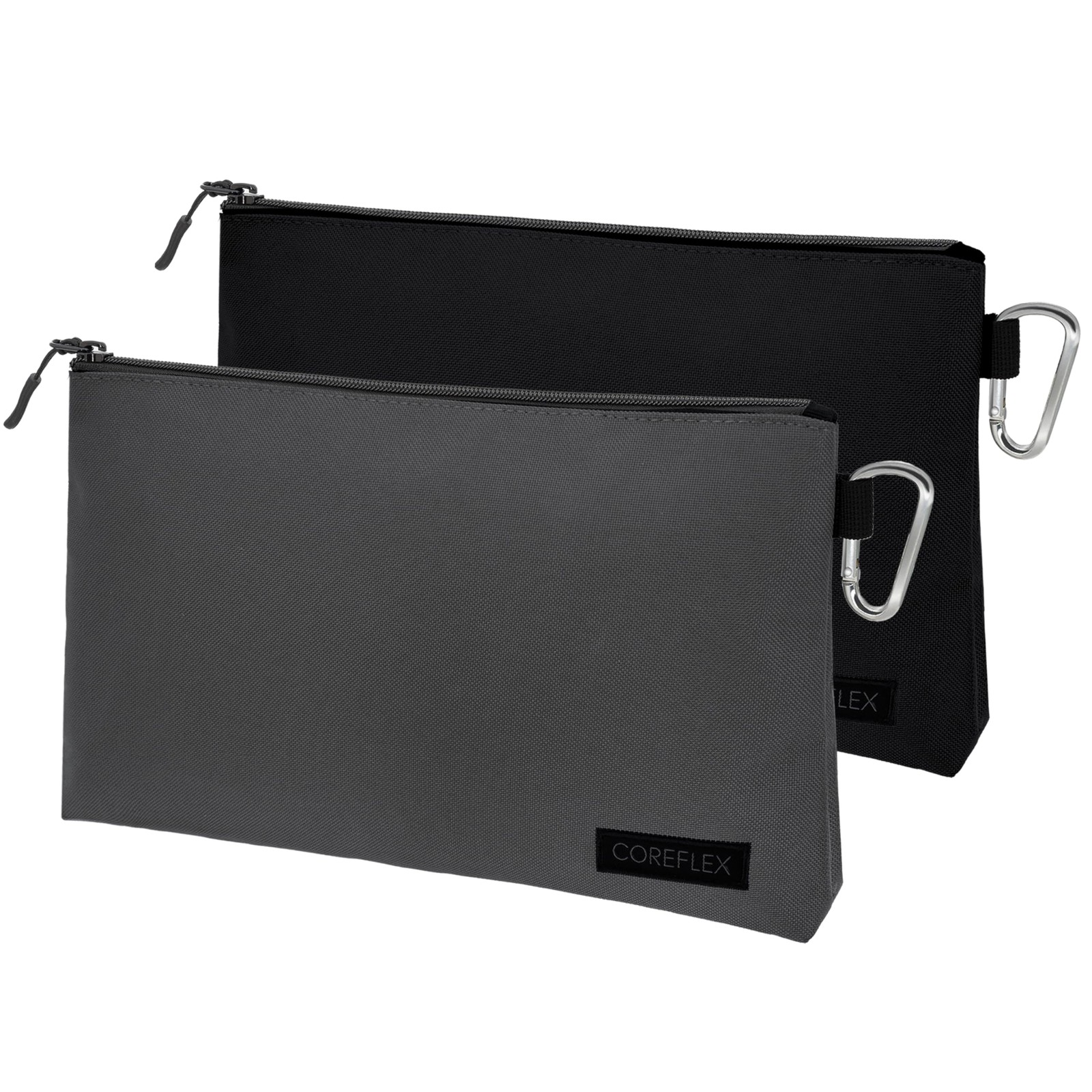 COREFLEX 2 Pack Premium Tool Pouch Zipper Bag 12X7X2, 2 Pack, Grey, Black