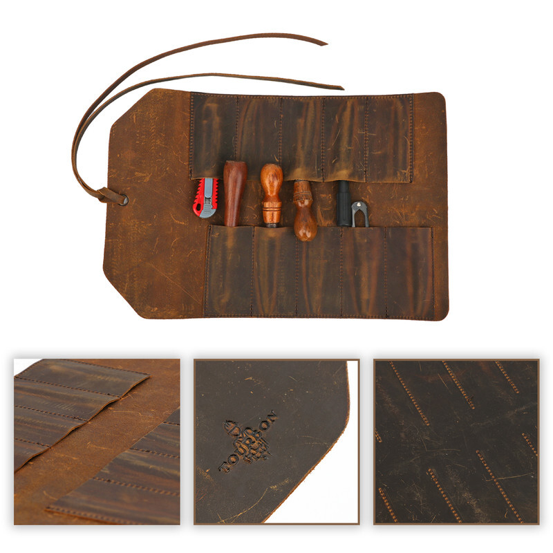 TOURBON Leather Rollup Workshop Carpenter Carving Tool Organizer Holster Storage