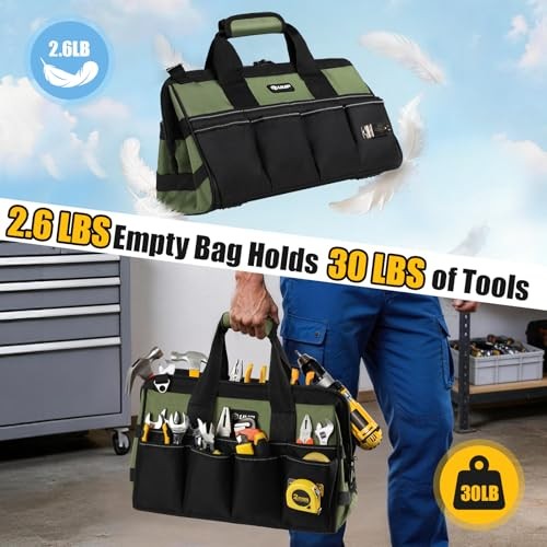 UUP 15-Inch Heavy Duty Tool Bag 16-Pocket Organizer Water-Resistant Storage Gree