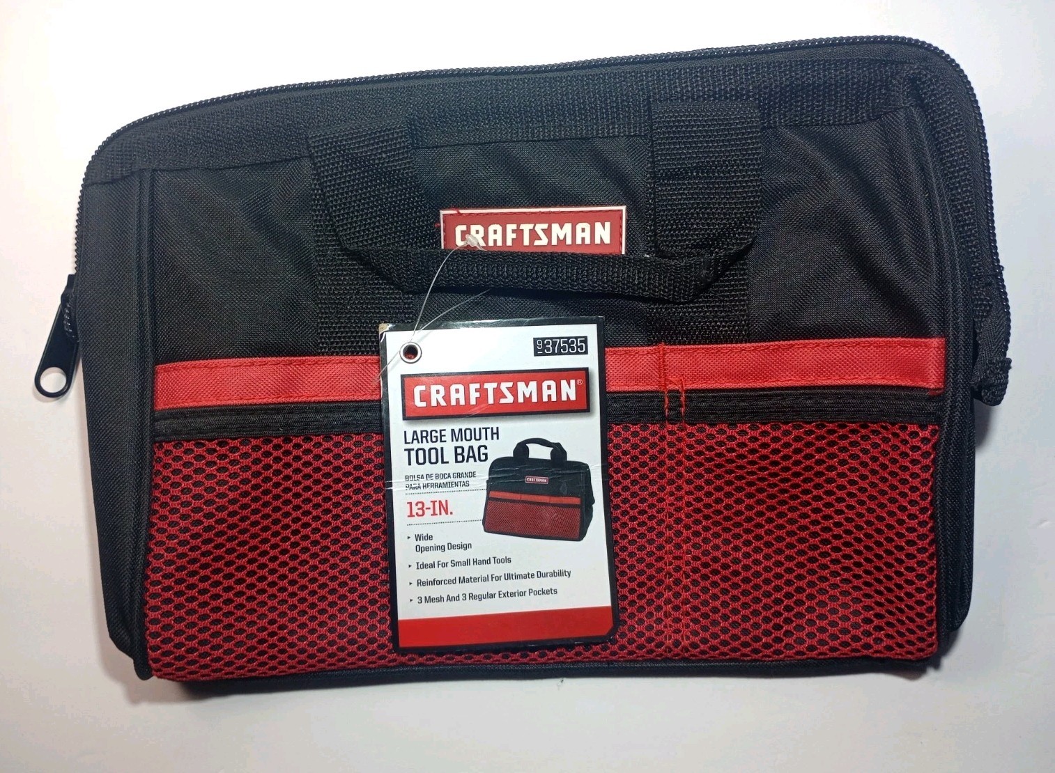 Craftsman 13″ Large Mouth Tool Bag – Black/Red