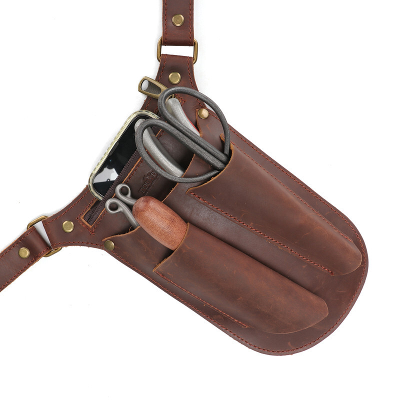 TOURBON Leather Gardening Belt Pouch Florist Organizer Waist Bag Tools Holster