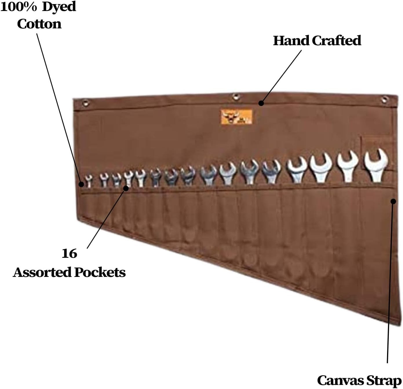 BULL TOOLS Roll up Tool Bag Organizer 16 Pockets Metric & SAE Wrench Organizer H