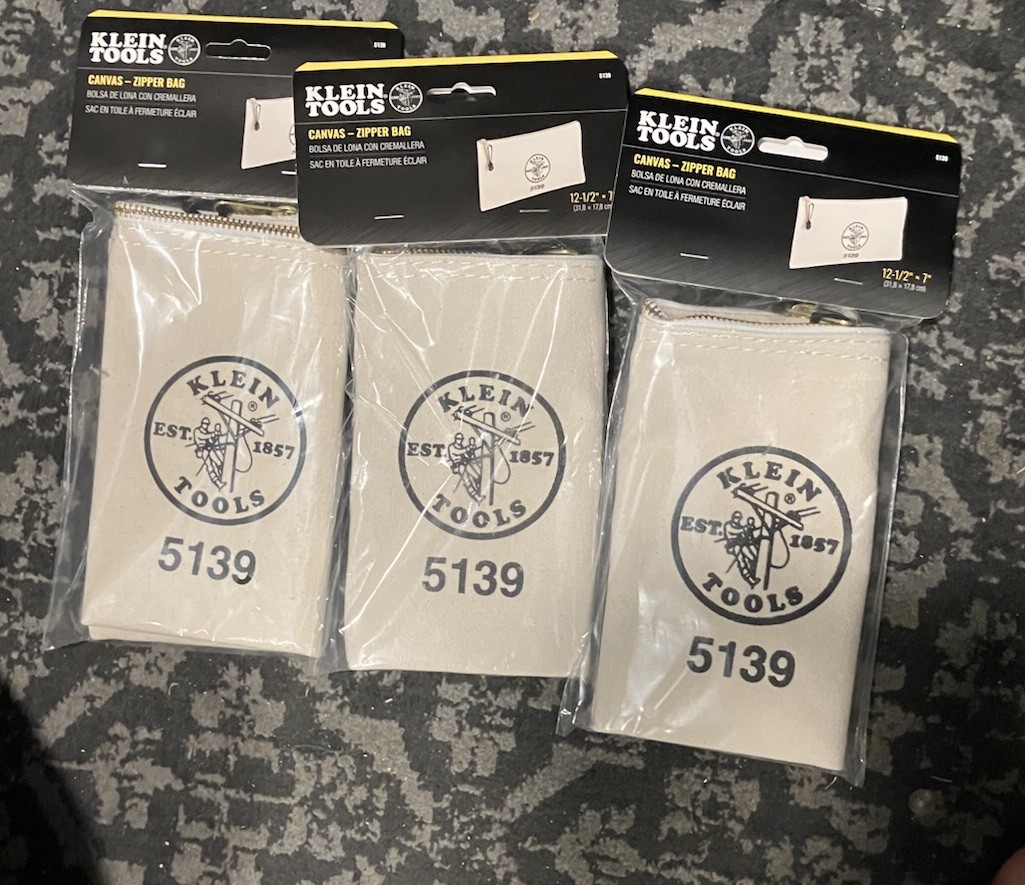 Klein Tools 5139 Canvas Zipper Tool Bags Beige 12-1/2 x 7 in Canvas Set Of 3