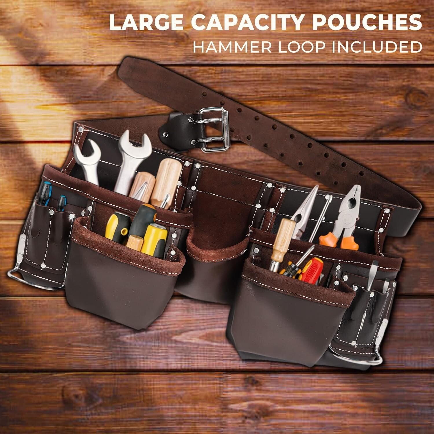 12-Pocket Oil Tanned Leather Tool Belt for Electricians & Construction Work