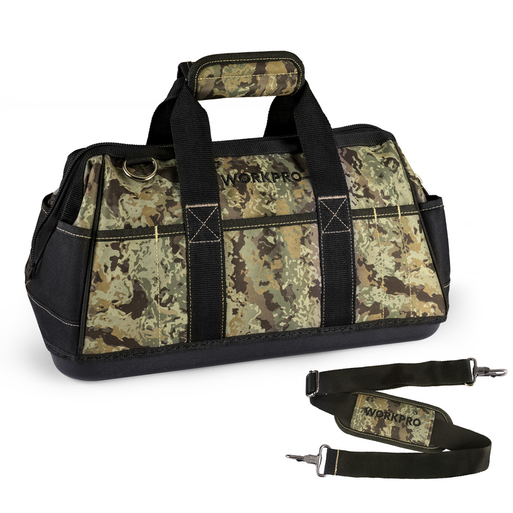 WORKPRO 16″ Wide Mouth Tool Bag w/Adjustable Shoulder Strap Zipper Sturdy Bottom