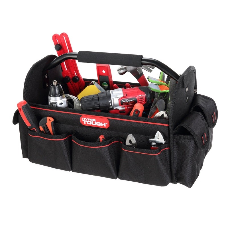 16 Inch Open Top Tool Tote Durable Organizer W/ 20 Pockets Steel Handle New