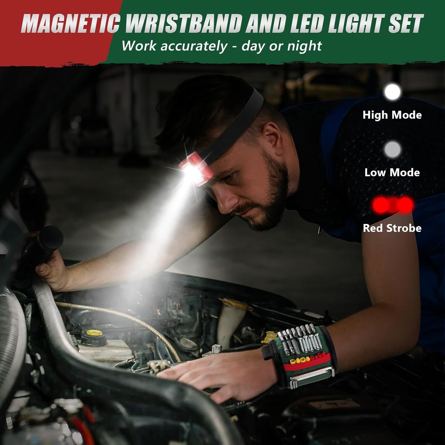 Magnetic Wristband with LED Light, Stocking Stuffers for Men, Christmas Gifts…