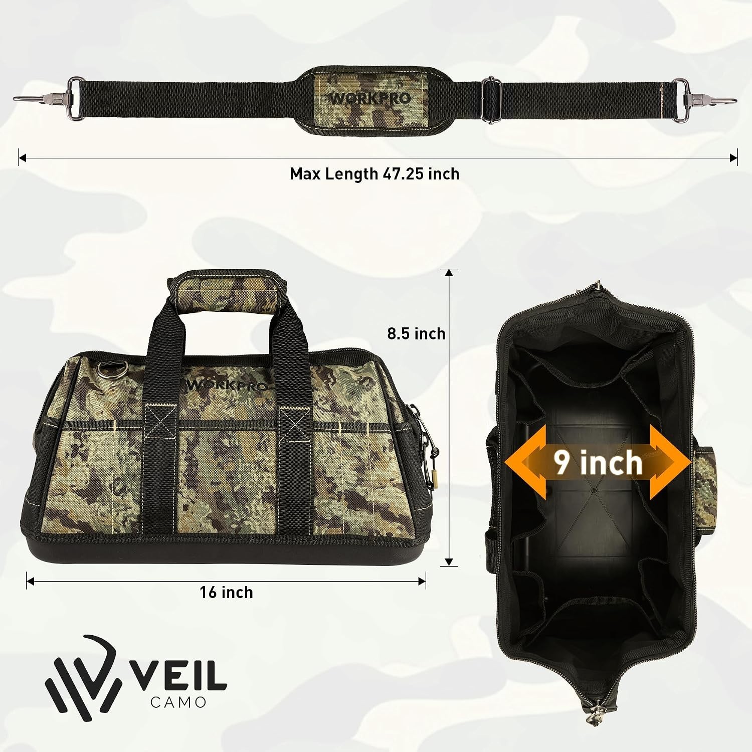 16-Inch Wide Mouth Tool Bag with Water Proof Molded Base | Multi-Pocket, Heav…