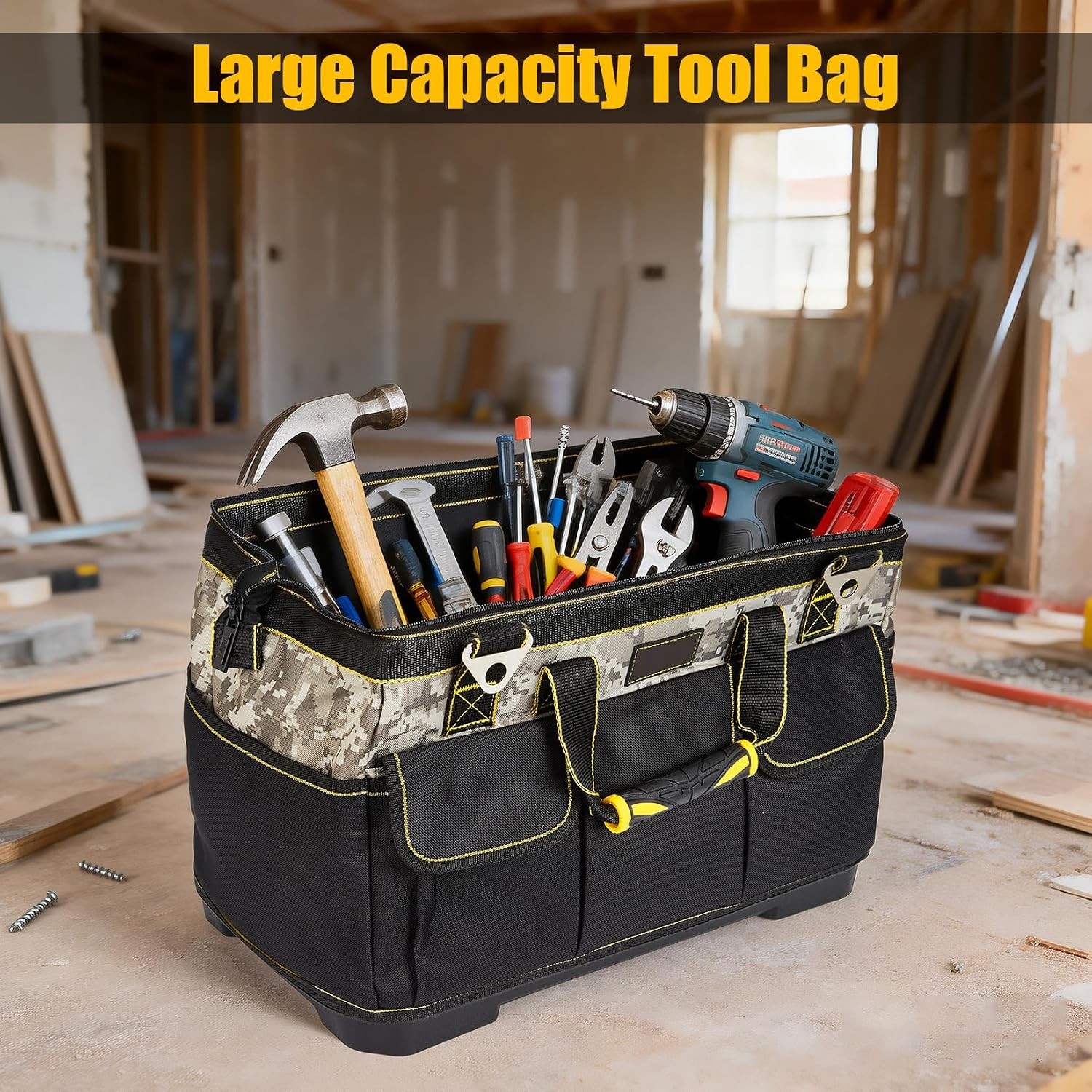 Heavy Duty 20 Inch Tool Tote Waterproof Wide Mouth Molded Base Shoulder Strap