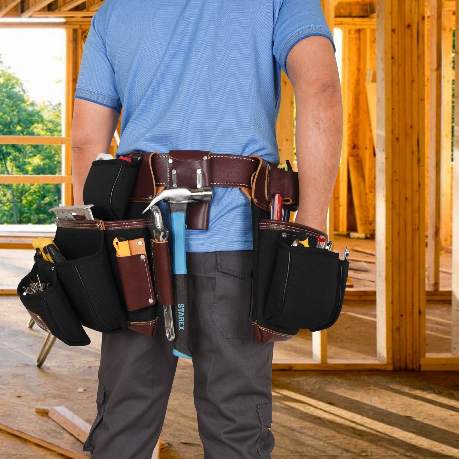 TRUTUCH Nylon and Leather Tool Belt with Leather Work Suspender | Electrician