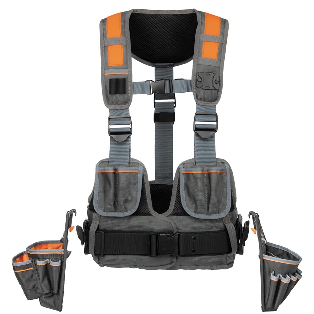 Klein Tools 55829MB Tool Vest with Tool Pouches, Fully Adjustable, Padded…