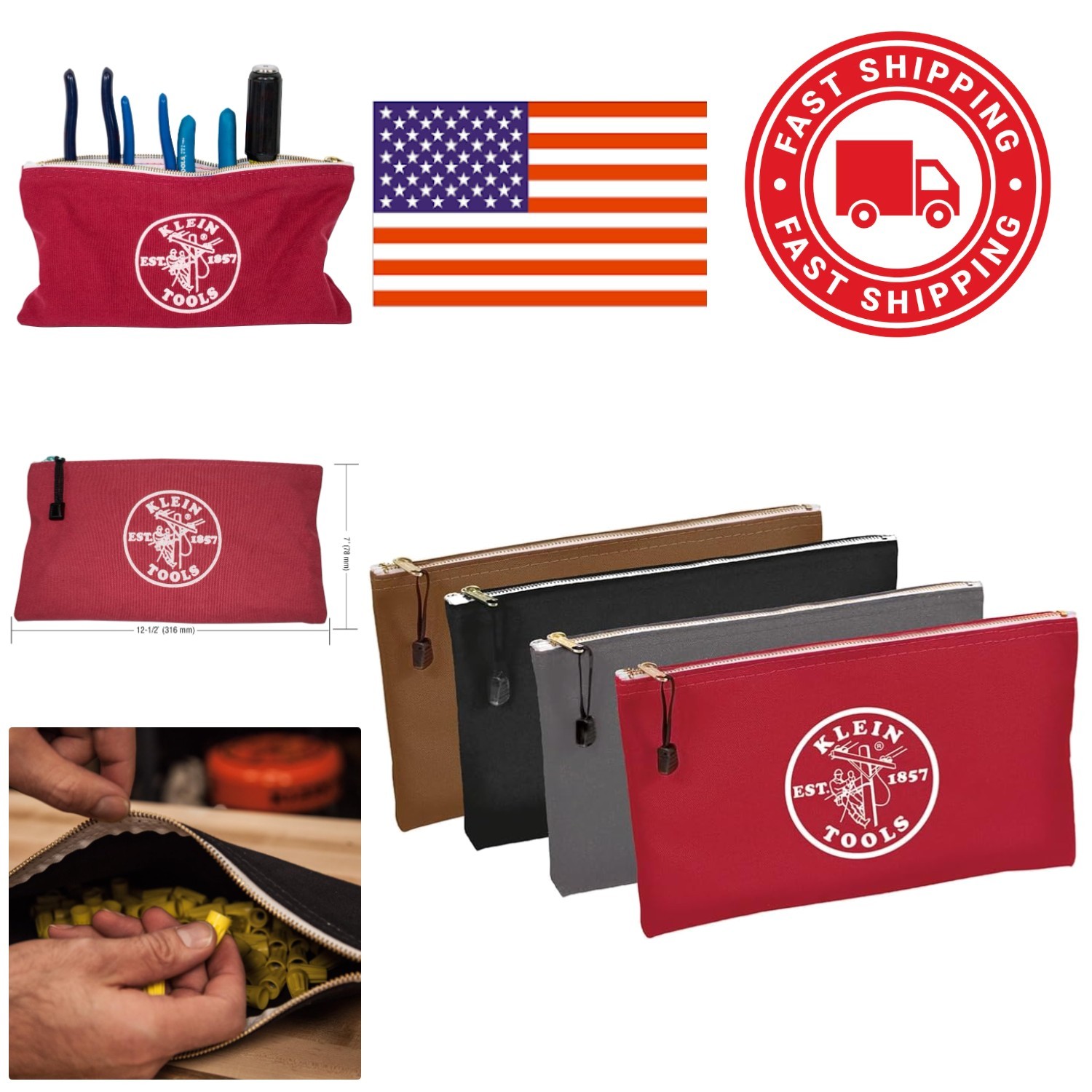 Durable Canvas Tool Bags Set of 4 Zippered Utility Pouches for Home and Office