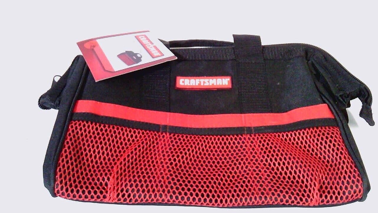 Craftsman~13″~Tool Canvas Carry Tote Bag~with Zipper~Red and Black