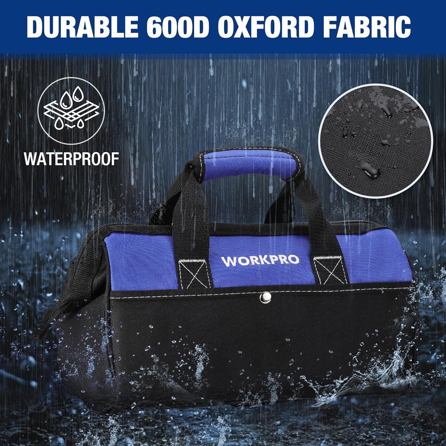 WORKPRO 13-inch Wide Mouth Tool Bag Tote Bag w/Inside Pockets Tool Bag Pink/Blue