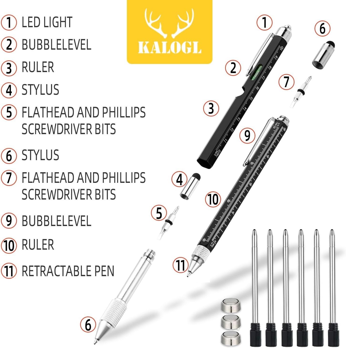 2 Pack Multi-Tool Pens with Stylus & LED – Perfect for Dads and Holidays!