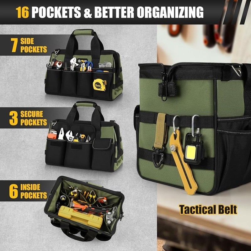 Heavy Duty Tool Bag 15″16-Pocket Empty Tool Box Organizer, Big Storage Toolbox