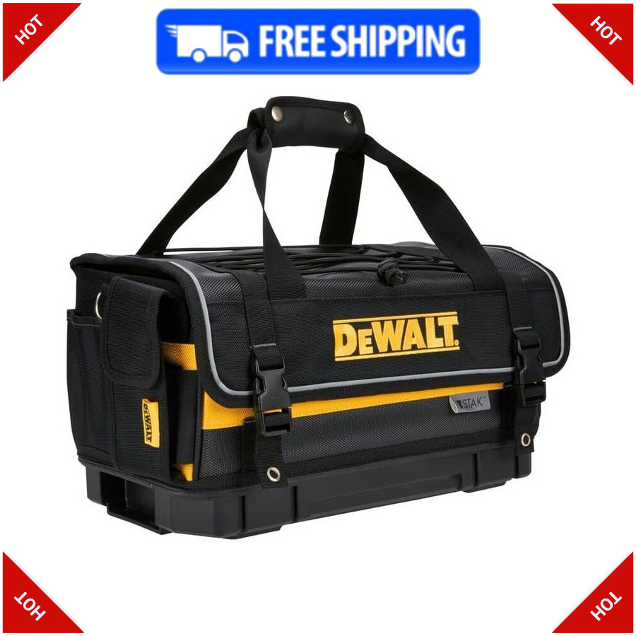 DEWALT TSTAK 16in Tool Bag Tote with Organizer, Hard Bottom