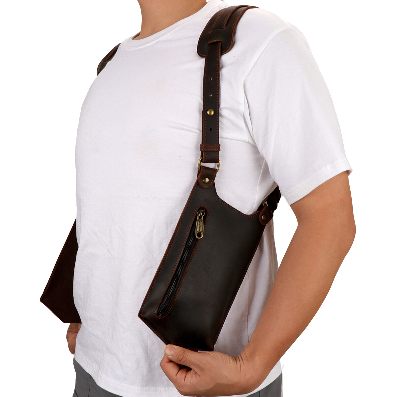 TOURBON Leather Concealed Double Underarm Shoulder Holster Bag Phone Case Wallet
