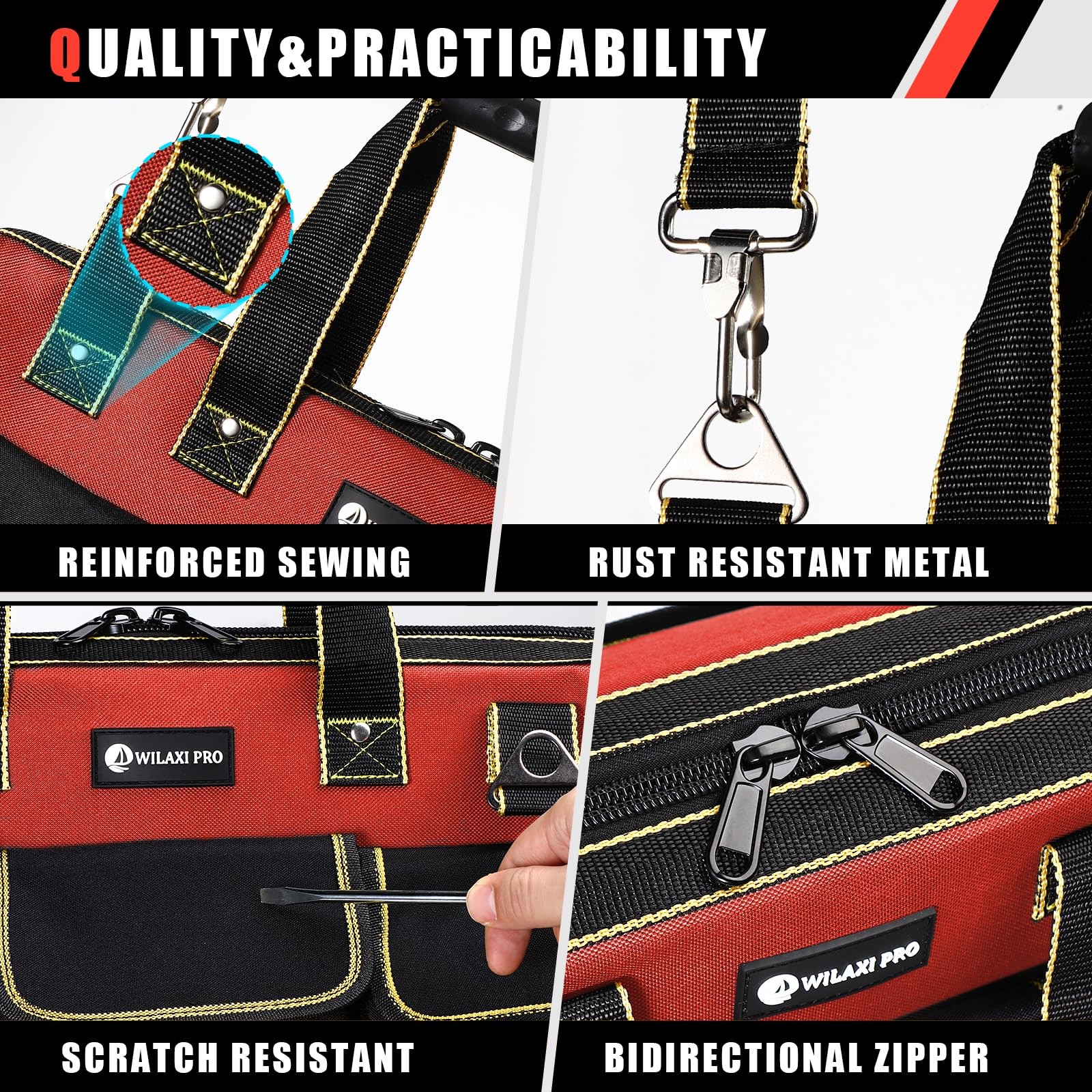 20 Inch Tool Bag Waterproof Molded Base Wide Mouth Tote Organizer Red Bag