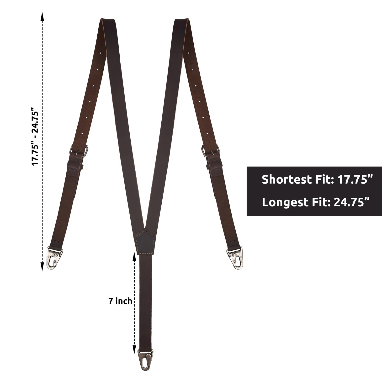 NUTUCH Grain Leather Suspender for Men | Y Adjustable, Dark Brown Vintage