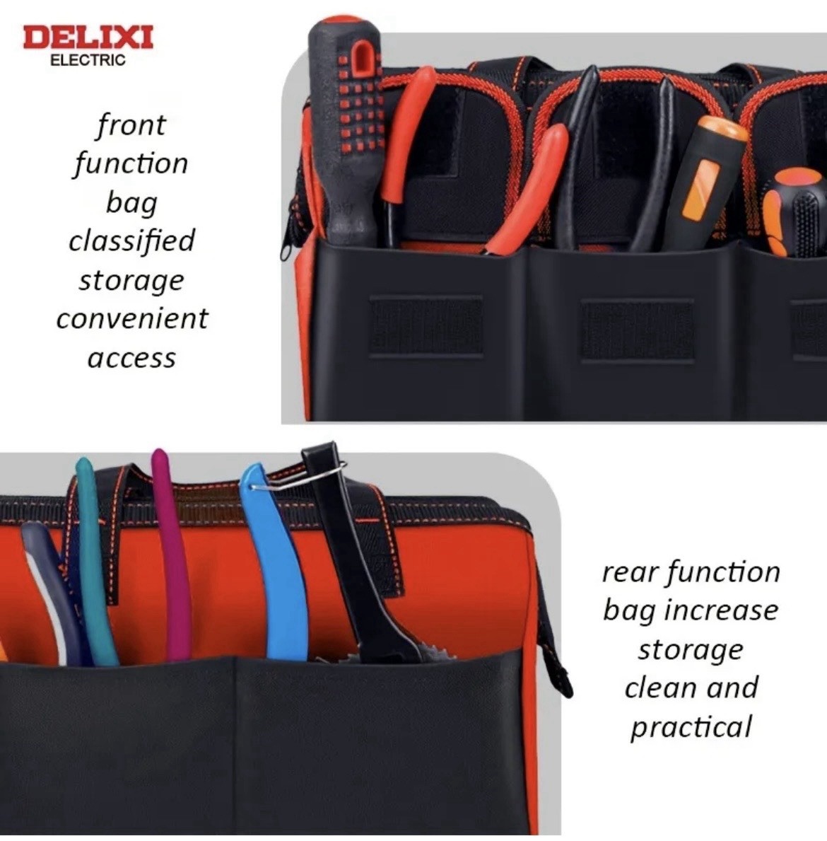 Delixi 1680D Thickened Oxford Cloth Tool Bag, 13.8”, Multi-pocket Large Capacity