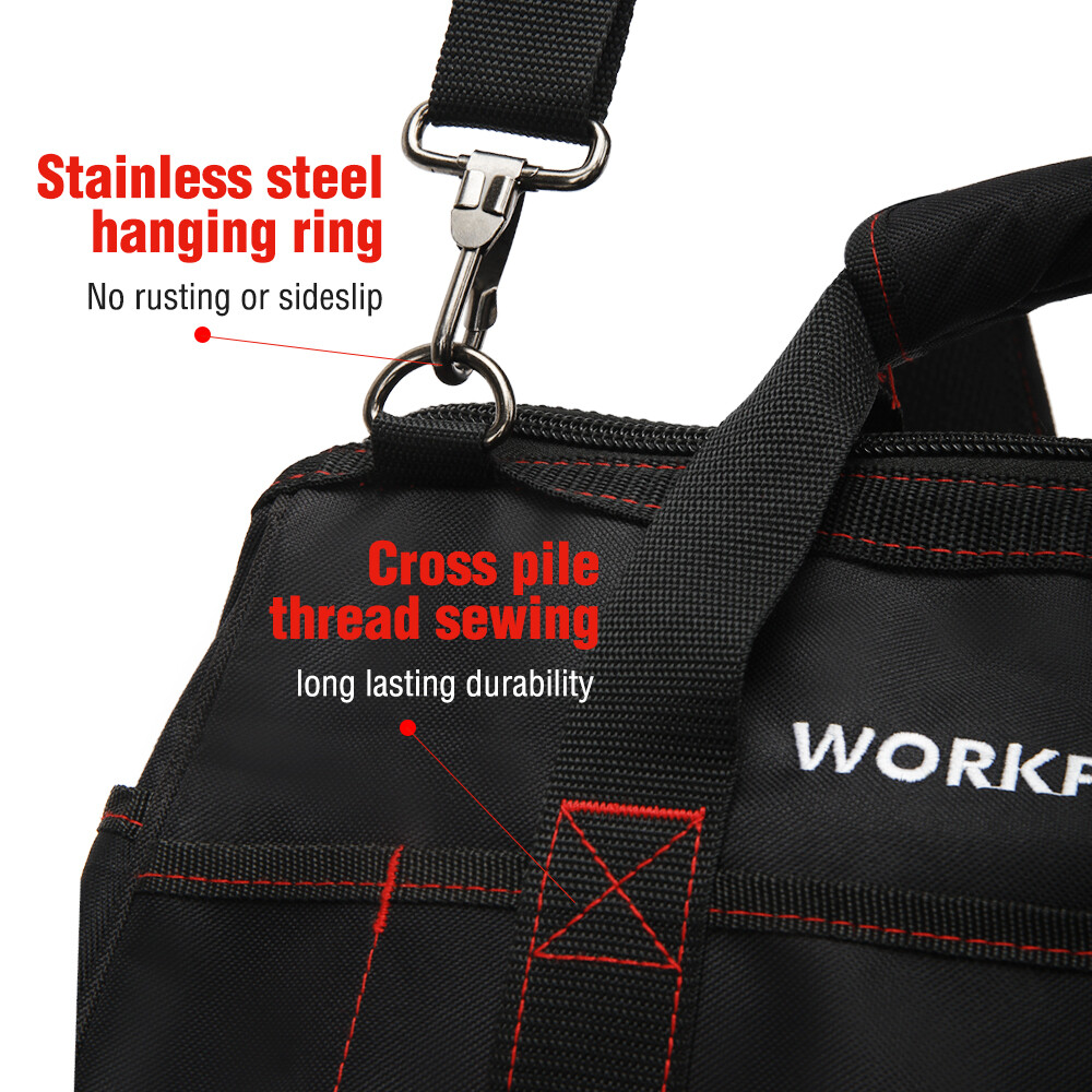 WORKPRO 16-in Close Top Wide Mouth Tool Storage Bag with Water Proof Rubber Base